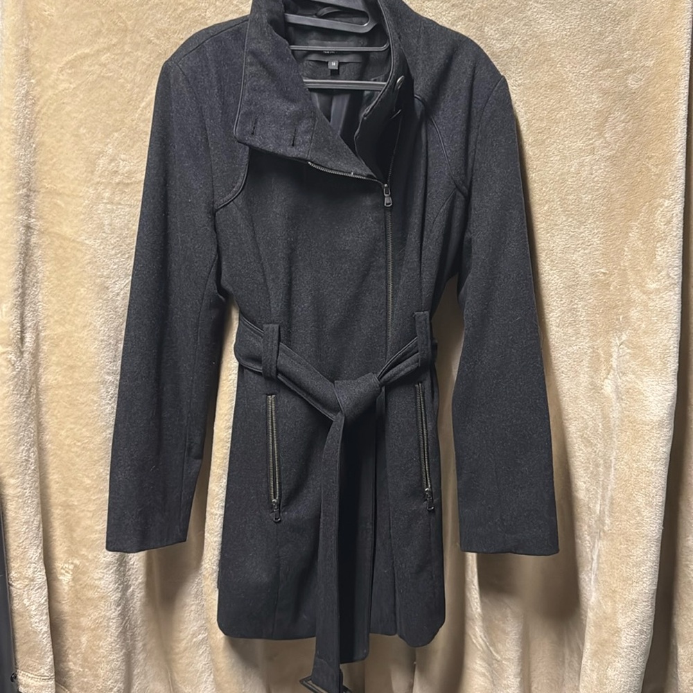 Jones New York - charcoal gray wool blend Jacket Coat Belt Full Zip Sz 14